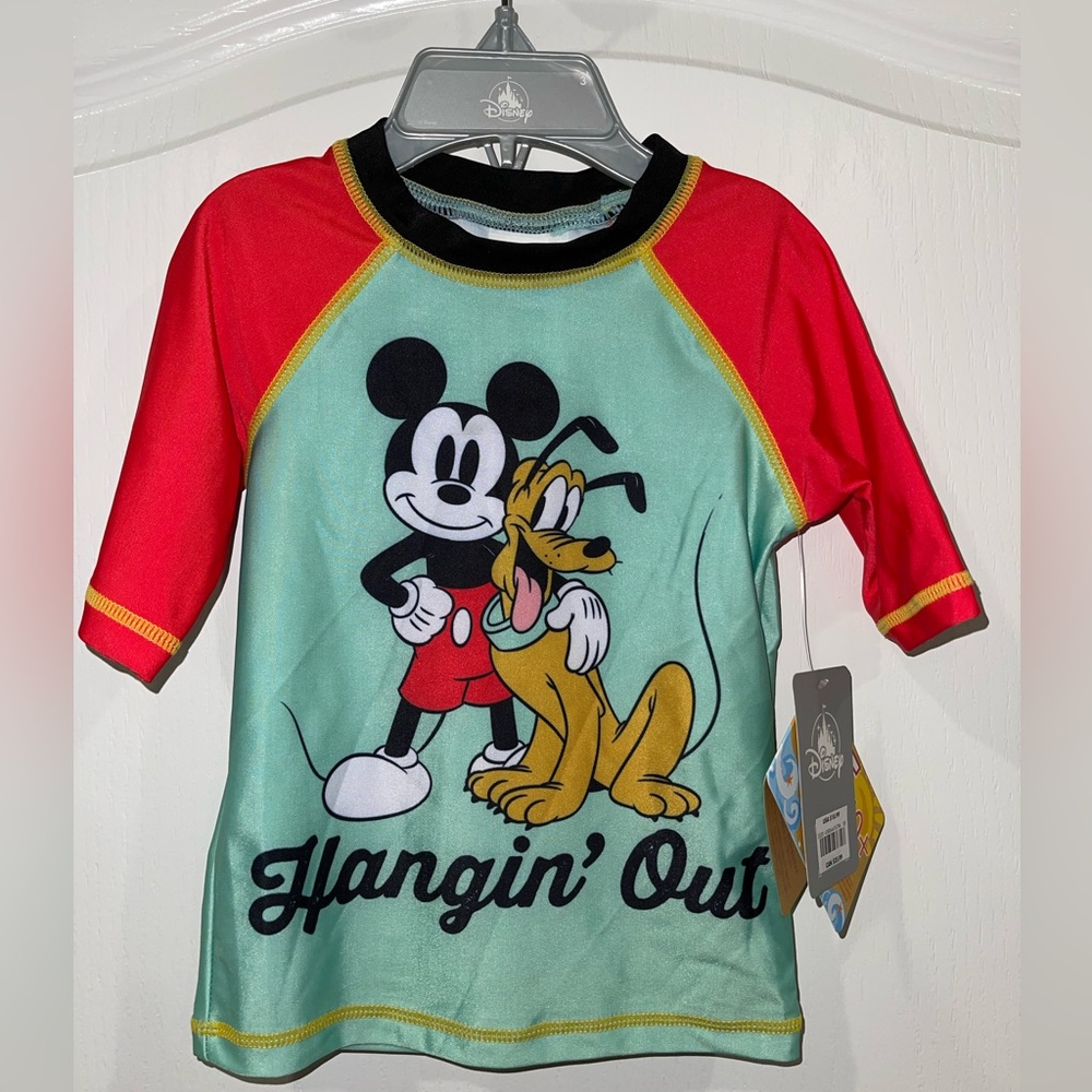 Disney Store Mickey Mouse Pluto Rashguard Top Swim Shirt 3T